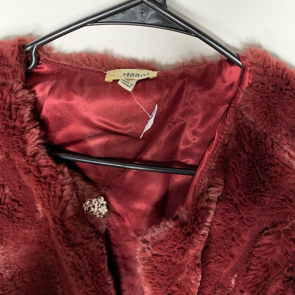 Haani Burgundy Faux Fur Blazer Size L NWT - Picture 6 of 7
